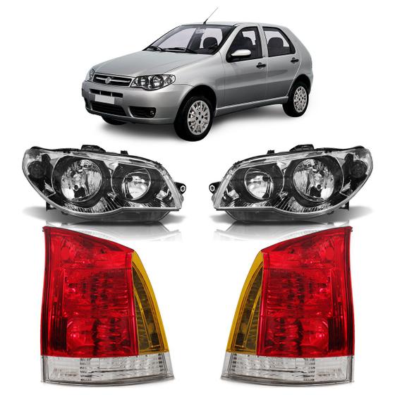 Imagem de Combo Lanterna Traseira Palio Economy 2011 A 2017 + Farol Dianteiro Máscara Cromada