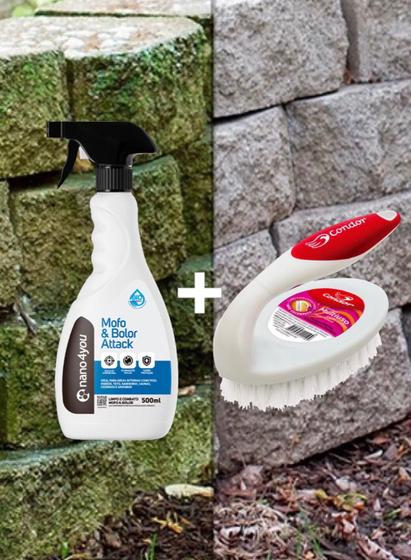 Imagem de Combo Limpa Mofo E Combate Bolor Attack Performance 500ml Econano + Escova Multiuso com Cabo para Lavar, Condor, Transparente Original Mega Qualidade