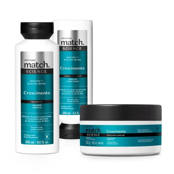 Imagem de Combo Match Science Crescimento: Shampoo 300ml + Condicionador 280ml + Máscara Capilar 250g