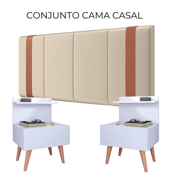 Imagem de Combo Para Quarto Cabeceira PARISE Detalhes em tiras 1.40 Cama BOX com 2 Mesas de Cabeceira Laura