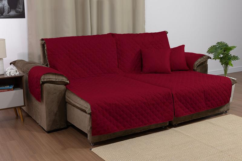 Imagem de Combo Para Sofá Retrátil de 2 Lugares Com Almofadas Cheias e Manta Com Bolsos na Lateral 1,80m