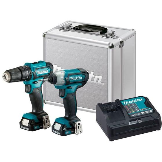 Imagem de Combo Parafusadeira + Furadeira de Impacto a Bateria 12V Makita Com Maleta