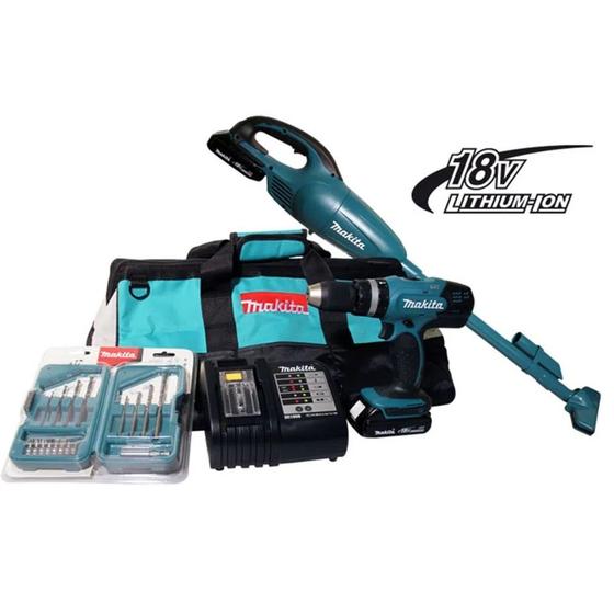 Imagem de Combo parafusadeira / furadeira de impacto e aspirador 18v à bateria - dlx2056sy1 - makita