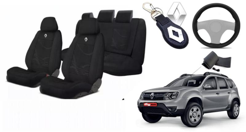 Imagem de Combo Personalizado Luxo Tecido Duster 2010-2017 + Volante + Chaveiro