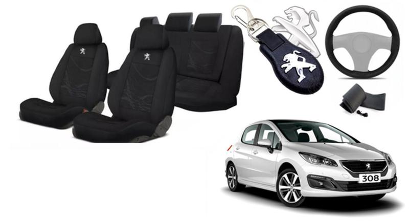 Imagem de Combo Personalizado Premium Peugeot 308 13-21 +(Capa Volante) + Chaveiro