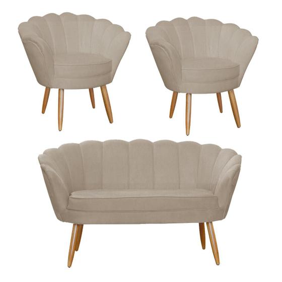 Imagem de Combo Pétala Namoradeira e 2 Poltronas Decorativa Estofada Suede Cappuccino - DL Decor