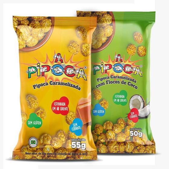 Imagem de Combo Pipoca Caramelizada - Caixa c/ 12 Unid. - 6 Pipocas Caramelizada 55g + 6 Pipocas Caramelizada Com Flocos de Coco 50g
