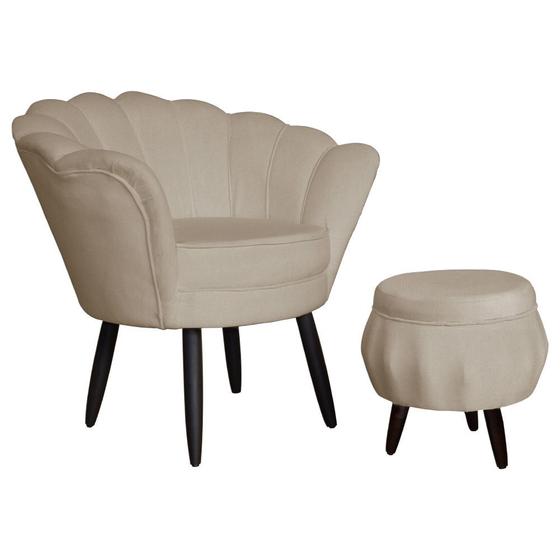 Imagem de Combo Poltrona Decorativa E Puff Para Recepção Pétala Suede Cappuccino - DL Decor