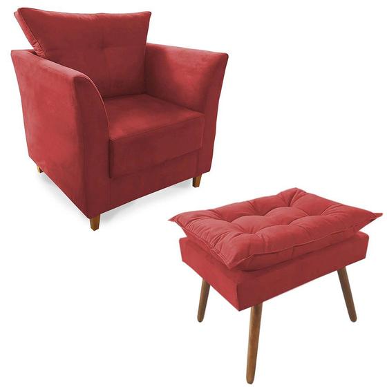 Imagem de Combo Poltrona Decorativa Isis Mais Puff Opalla Suede Vermelho - DS Estofados