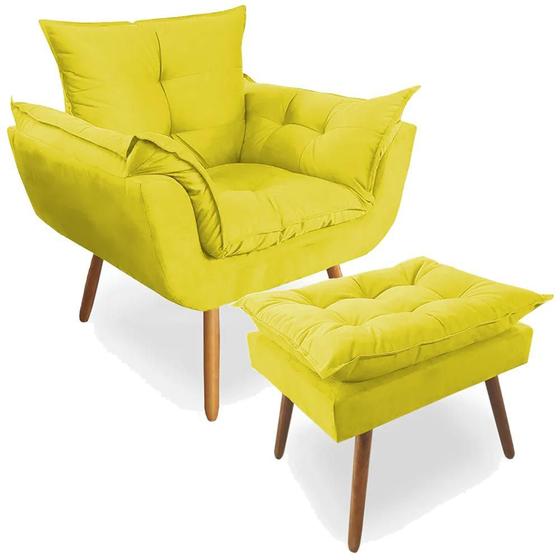 Imagem de Combo Poltrona Decorativa Opala Deluxe com Puff Suede Amarelo