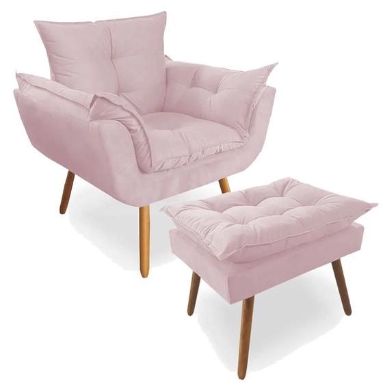 Imagem de Combo Poltrona Decorativa Opala Deluxe com Puff Suede Rosa