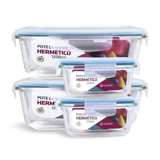 Imagem de Combo Potes Quadrados 2un 520ml + 2un 1200ml