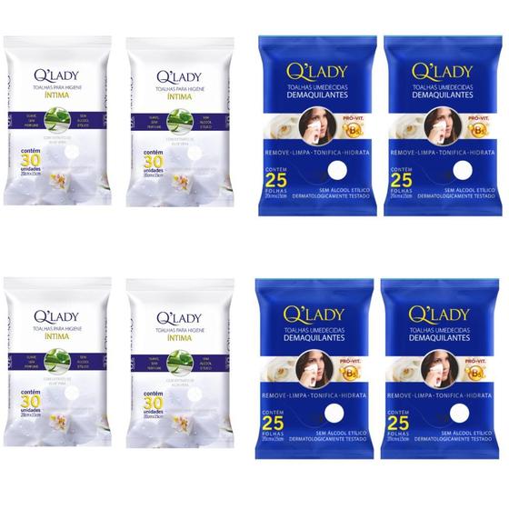 Imagem de Combo Q Lady 4 Un Toalha Demaquilante + 4 Un Toalha Higiene Íntima