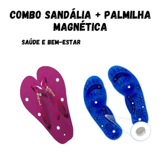 Imagem de Combo Sandália + Palmilhas Magnéticas Infravermelho Esporão Má Circulação Tira dor - Rosa