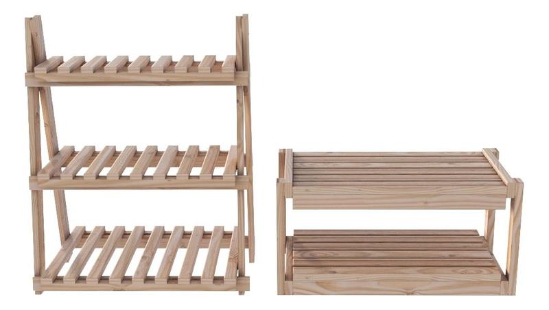 Imagem de Combo Sapateiras Dobráveis Dupla Cor Natural Pinus Promo e  Organizador Em Oferta De Chão Escritório Multiuso Moderno