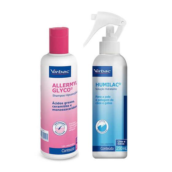 Combo Shampoo Allermyl Glico 250ml e Hidratante Humilac Spray 250ml