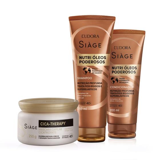 Imagem de Combo Siàge: Shampoo Nutri Óleos Poderosos 250ml + Condicionador Nutri Óleos Poderosos 200ml + Máscara Capilar Cica-Therapy 250g