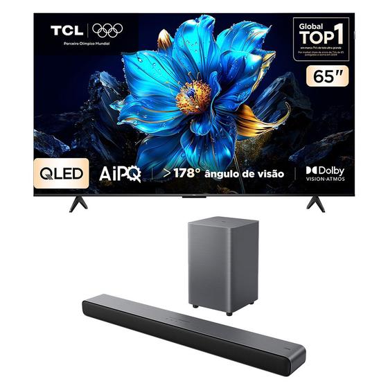 Combo Smart TV TCL 65 QLED 4K P7K WiFi Bluetooth HDR10+ 65P7K e Soundbar TCL Subwoofer 2.1 S55H
