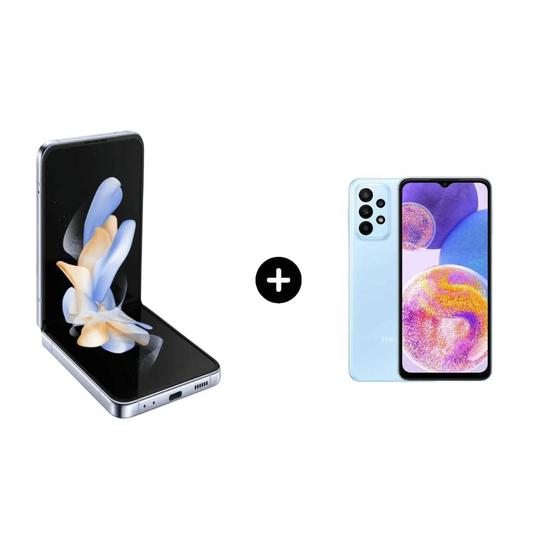 Combo: Smartphone Samsung Galaxy Z Flip4 128GB 5G Azul + Smartphone Samsung Galaxy A23 128GB 4G Azul Menor preço em Combo: Smartphone Samsung Galaxy Z Flip4 128GB 5G Azul + Smartphone Samsung Galaxy A23 128GB 4G Azul