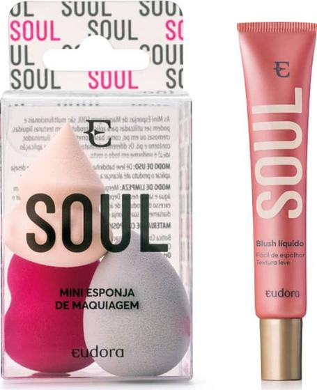 Imagem de Combo Soul Mini Esponjas de Maquiagem + Blush Líquido Rosa Coradinho 15ml