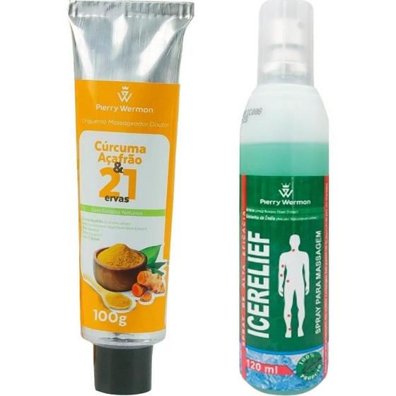 Imagem de Combo Spray Massageador Icerelief + Pomada Curcuma 21 Ervas