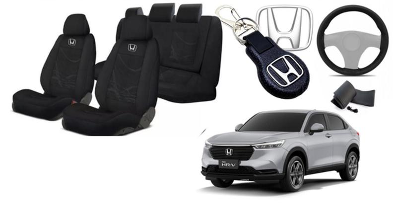 Imagem de Combo Tecido Personalizado Capas Estofado Assentos Honda HRV 20-24 + Volante + Chaveiro