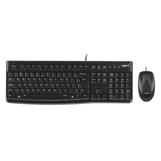 Imagem de Combo Teclado e Mouse Logitech com fio USB Resistente à Respingos e Layout ABNT2 - MK120  