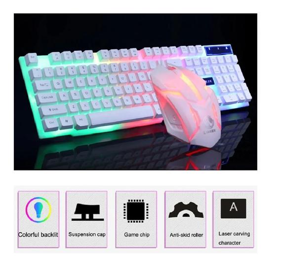 Combo Teclado Mouse Gamer Led Usb 2400 Dpi Jogos Pc Notebook branco semimecanico Menor preço em Combo Teclado Mouse Gamer Led Usb 2400 Dpi Jogos Pc Notebook branco semimecanico