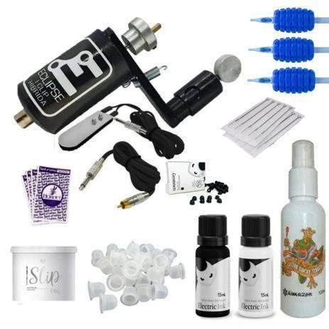 Imagem de Combo Top Kit Maquina Eclipse Pedal Cabo Tintas Batoques Tattoo