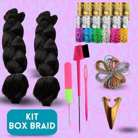 Imagem de Combo Trancista Jumbo Pente Baby Hair 3x1 Anéis Agulhas Fios Box Braid Mega Hair