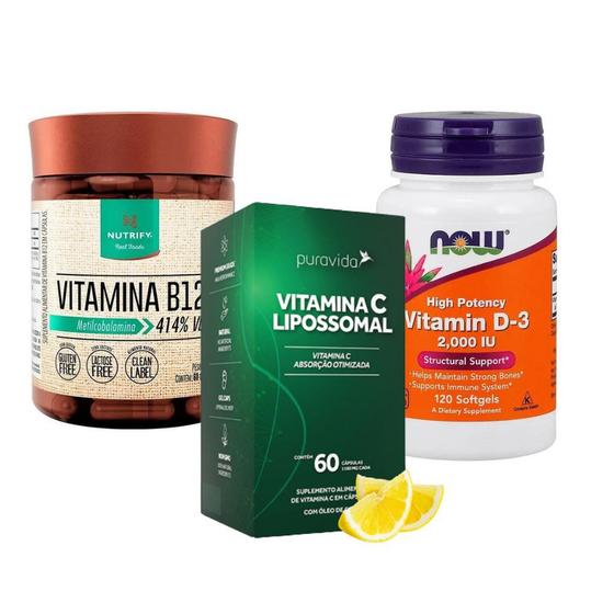 Combo Vitamina B12 + Vitamina C + Vitamina D Nutrify + Pura Vida + Now Kit de Suplementos