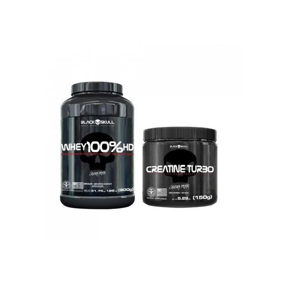 Combo Whey 100 Hd Pote Chocolate + Creatine Turbo 150g Black Skull