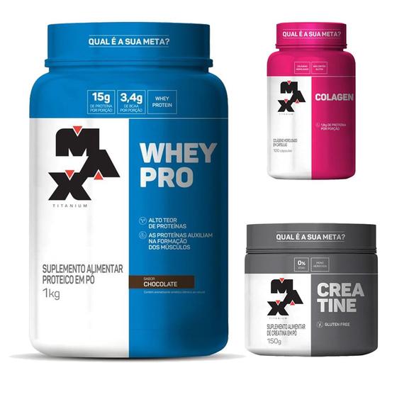Combo Whey Protein 1kg, Colágeno 100 caps e Creatina Monohidratada150g ...
