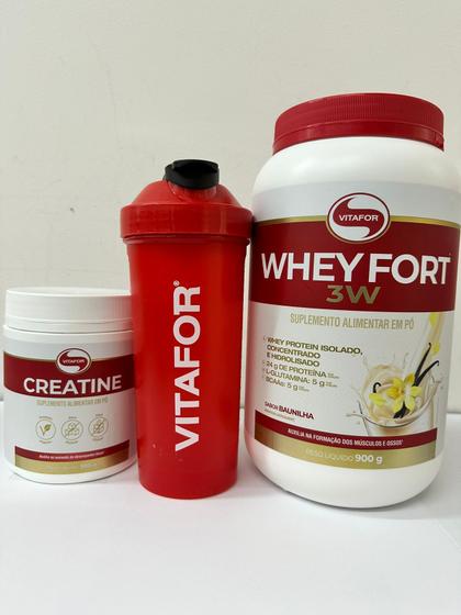 Imagem de Combo Whey Protein 3W Fort Pote de 900g Sabor Baunilha e Creatina (Creatine) de 300g -Vitafor 