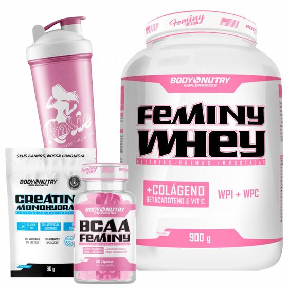 Imagem de Combo Whey Protein Feminy + BCAA Feminy + Creatina Monohidratada - Ganho de Massa e Energia para Mulheres - Body Nutry