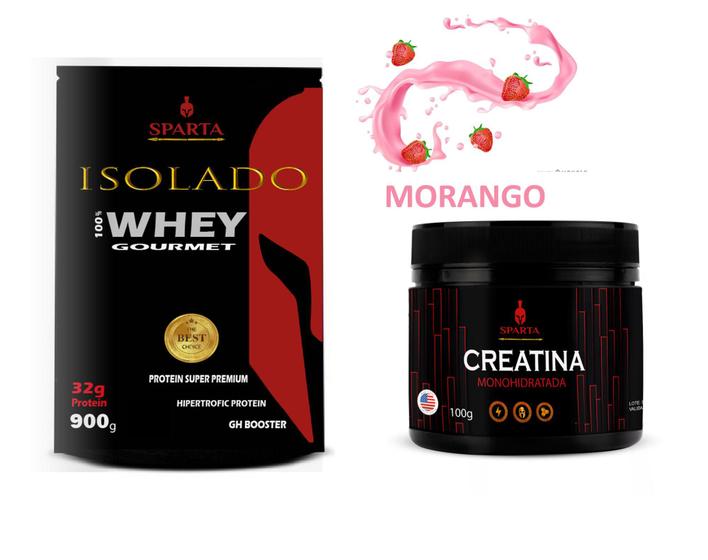 Combo Whey protein Isolado Gourmet Morango + creatina Monohidratada Sparta Menor preço em Combo Whey protein Isolado Gourmet Morango + creatina Monohidratada Sparta