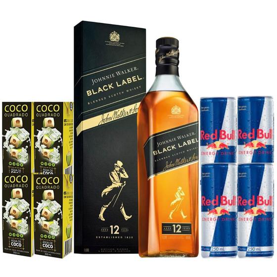 Combo Whisky Black Label 1L + 4 Red Bull + 4 Águas De Coco Jhonnie