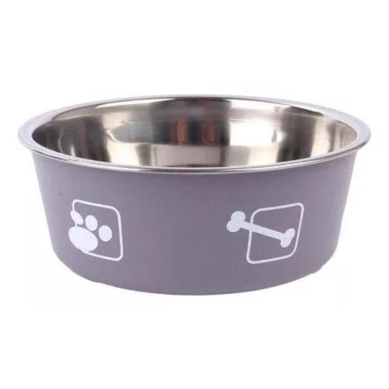 Imagem de Comedor Bebedor Inox Antideslizante Cachorro 20cm Marrom