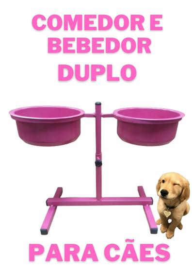 Imagem de Comedor e bebedor Duplo elevado e ajustável para cães de porte médio- pink