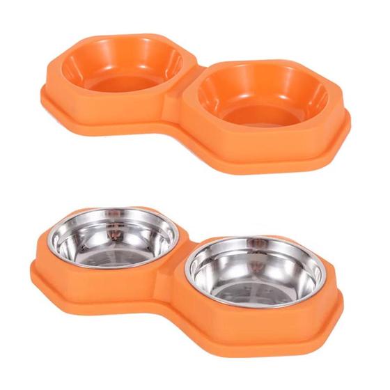 Imagem de Comedouro Bebedouro 2 em 1 Pet Cão Gato Antiderrapante Tigela Aço Inox Removível LR-0127/LR-0128