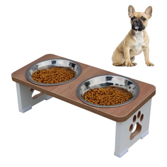 Imagem de Comedouro Bebedouro Cachorro Duplo Elevado Pet MDF - Inox