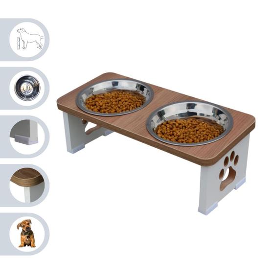 Imagem de Comedouro Bebedouro Cachorro Elevado Pet Duplo MDF  - Inox