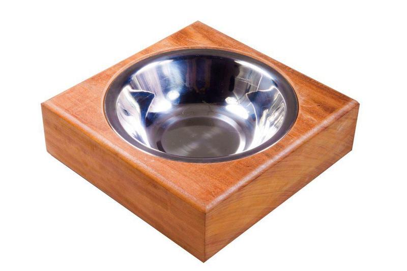 Imagem de Comedouro /Bebedouro Modernpet Quadrado Madeira Inox - Médio