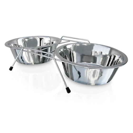 Imagem de Comedouro Bebedouro Tigela Pet Cachorro Duplo Aço Inox 960ml