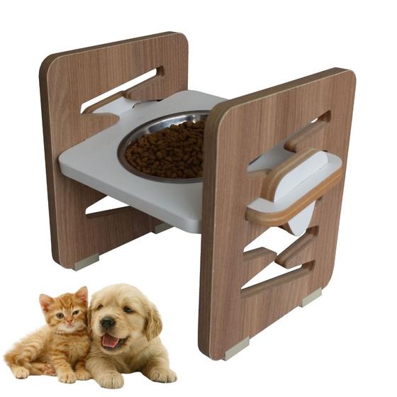 Imagem de Comedouro Cães e Gatos Elevado MDF Pet Zig Zag Regulagem Altura - Inox