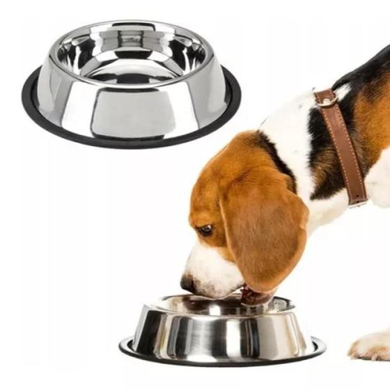 Imagem de Comedouro Chalesco Antiderrapante Inox para Cães e Gatos