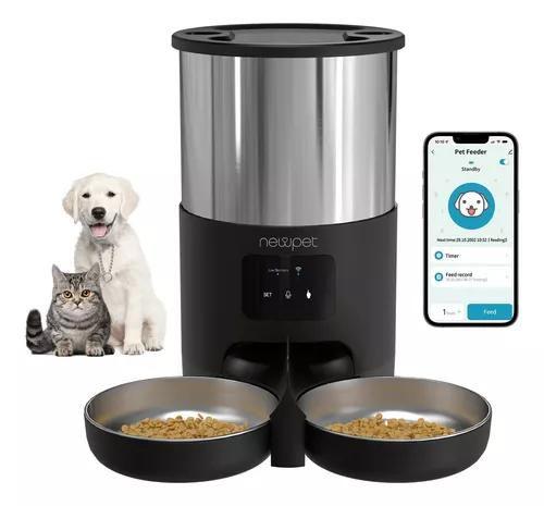 Imagem de Comedouro Duplo Alimentador Automático 5L Cães e Gatos Inteligente APP Com Comando De Voz E Temporizador
