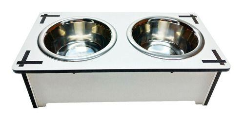 Imagem de Comedouro Duplo Cachorro Gato Mdf Tigelas Inox Altura 10cm