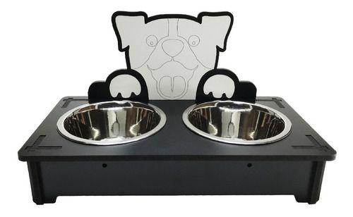 Comedouro Duplo Desenho Cachorro Mdf Pote Inox 480ml 6cm - IDEAL LASER Imagem de Comedouro Duplo Desenho Cachorro Mdf Pote Inox 480ml 6cm