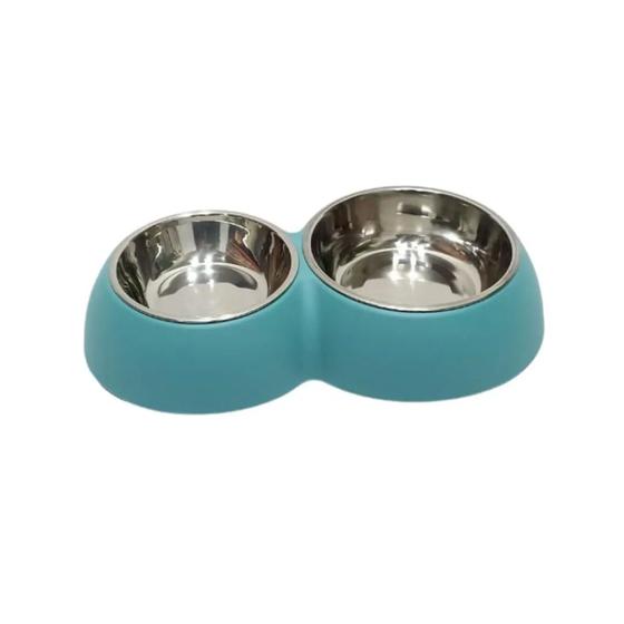 Imagem de Comedouro Duplo Para Pet Cachorro Gato Tigela Inox 02 Pratos